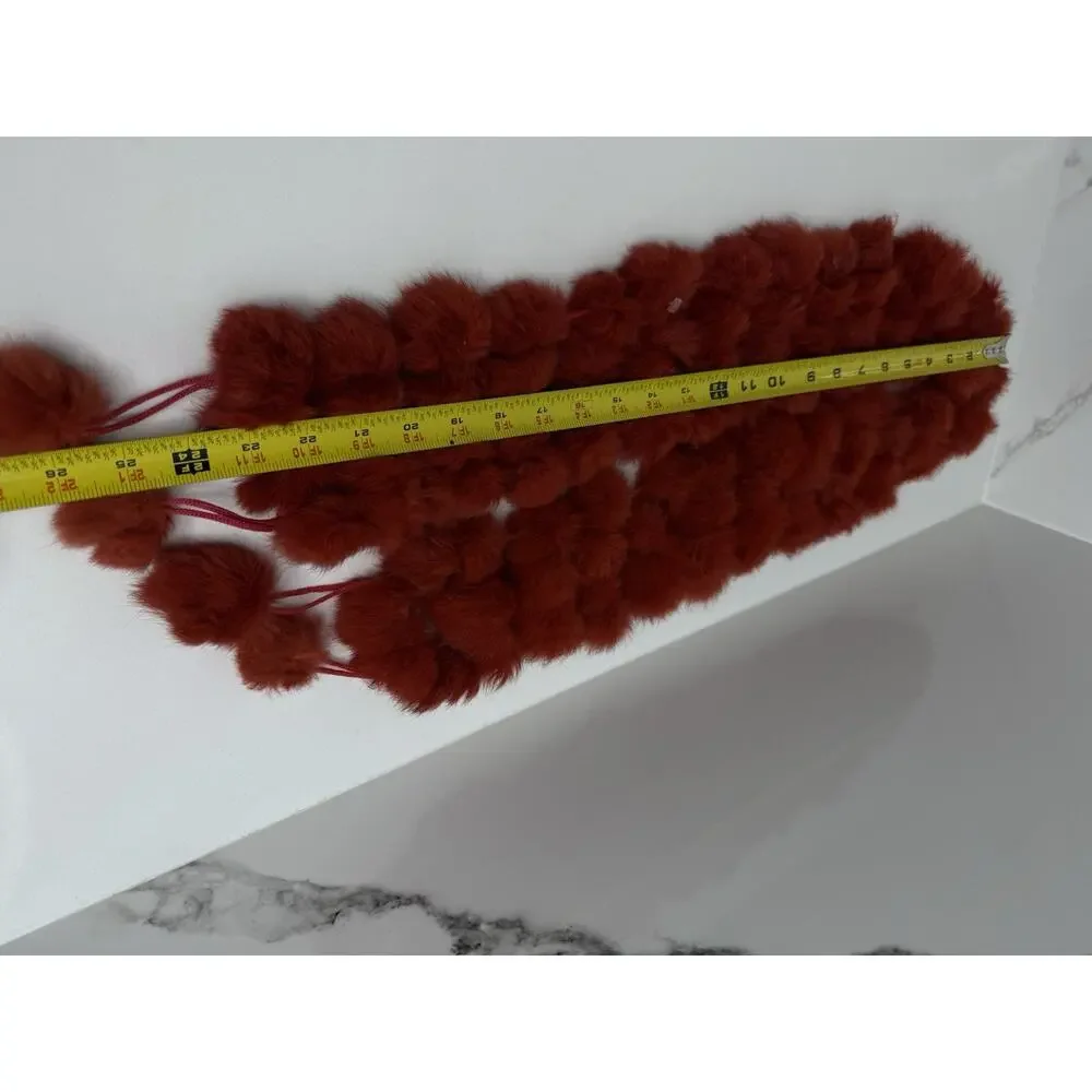 NWOT Adrienne Landau Scarf Holiday Red Pom-Pom Scarf Neck Warmer Rabbit Fur $120